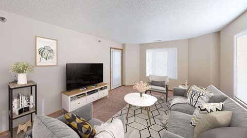 a living room with a couch and a tv