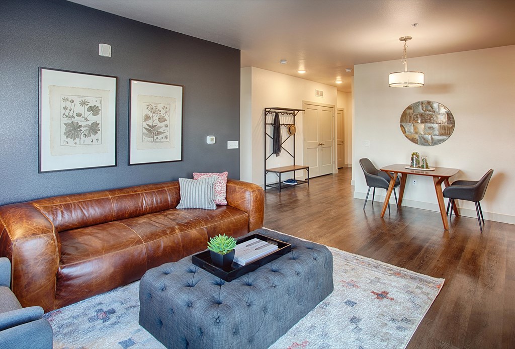 Furnished Living Room with Gray Accent Wall