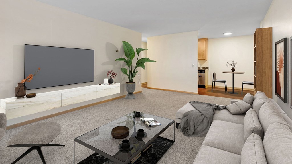 a living room with a couch and a coffee table