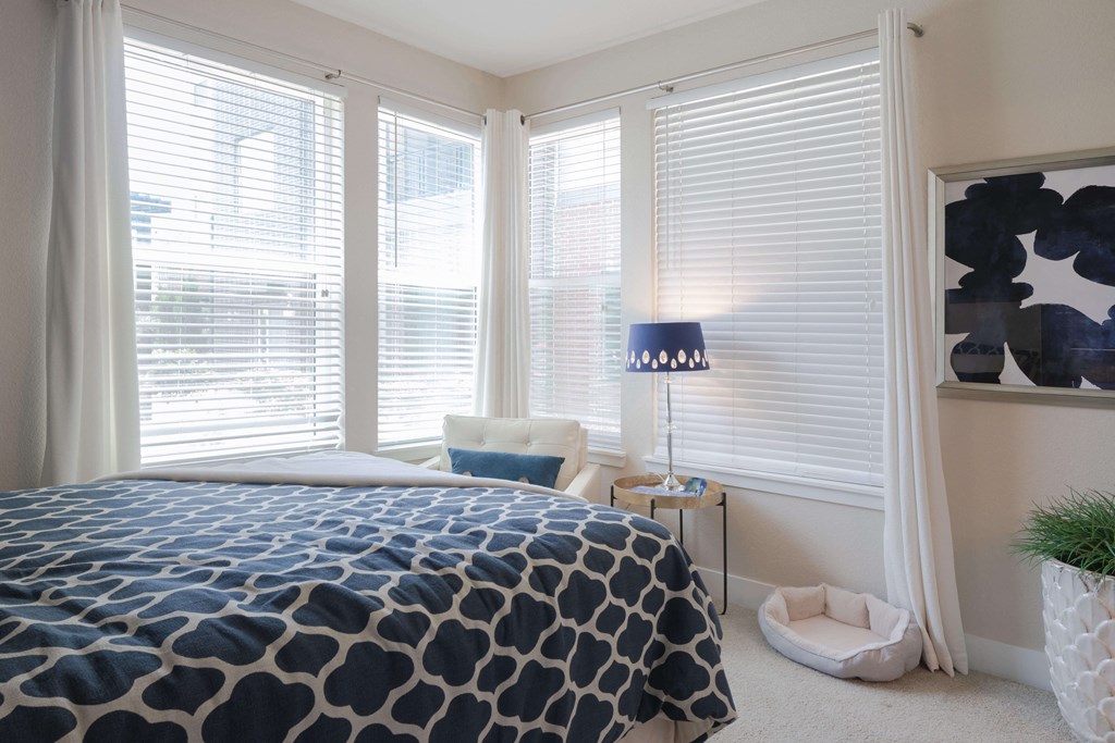 Bright bedroom with 4 windows letting in ample natural light.