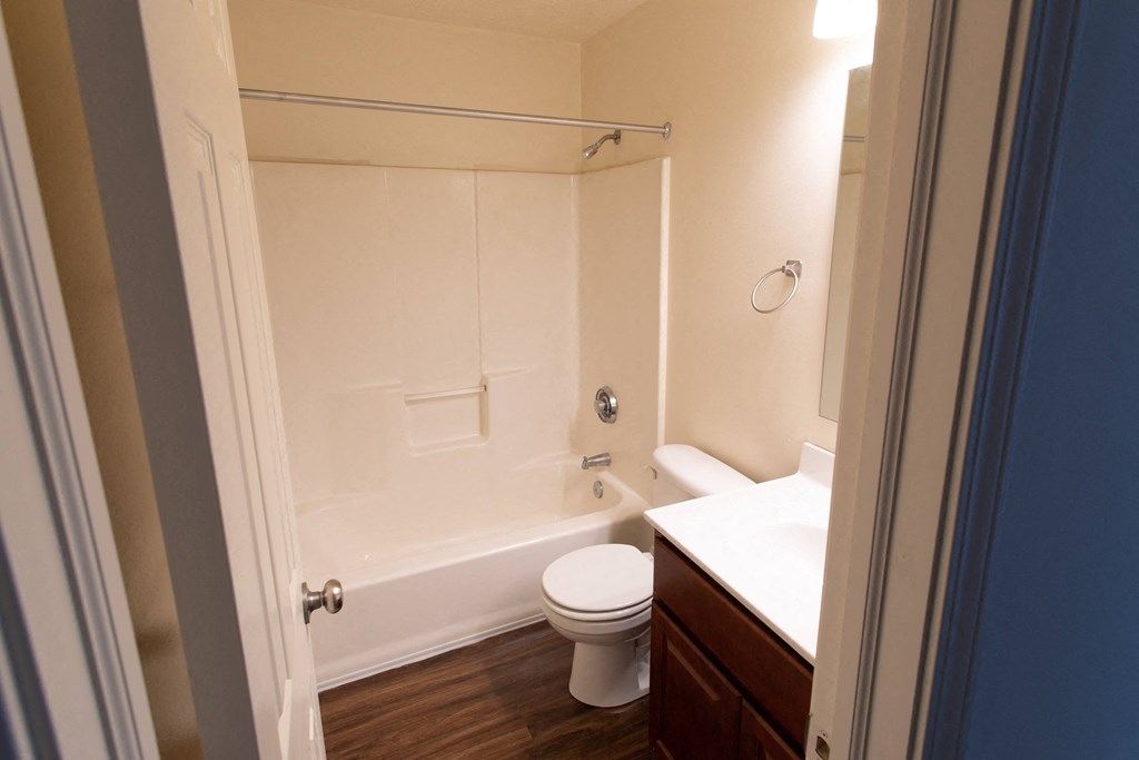 a bathroom with a toilet and a tub and a sink