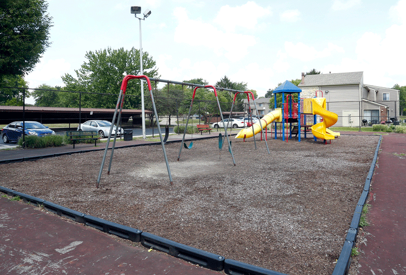 a playground with a slide and monkey bars