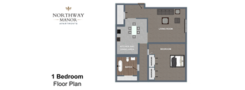 A floor plan for a one bedroom apartment from Northway Manor Apartments.