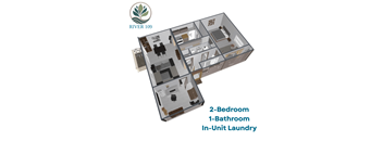 A 2-bedroom, 1-bathroom apartment with in-unit laundry is available at RIVER 109.