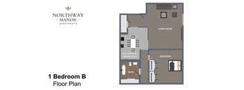 A floor plan for a 1 Bedroom B apartment at Northway Manor Apartments.