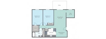 illustration of a 2 bedroom floor plan