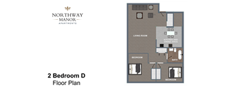 A floor plan for a 2 Bedroom D apartment at Northway Manor Apartments.