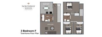 A floor plan of a 3 bedroom townhome from Northway Manor Apartments.