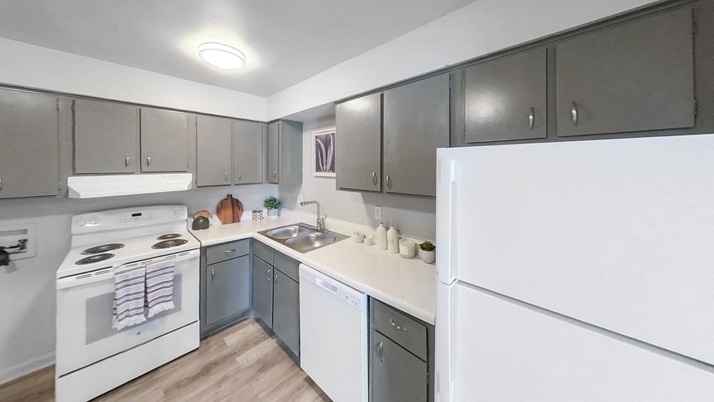 the preserve at ballantyne commons apartment kitchen with white appliances