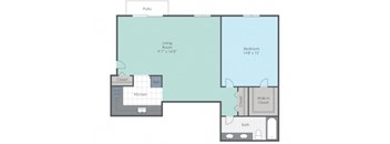 a floor plan of a 1 bedroom apartment