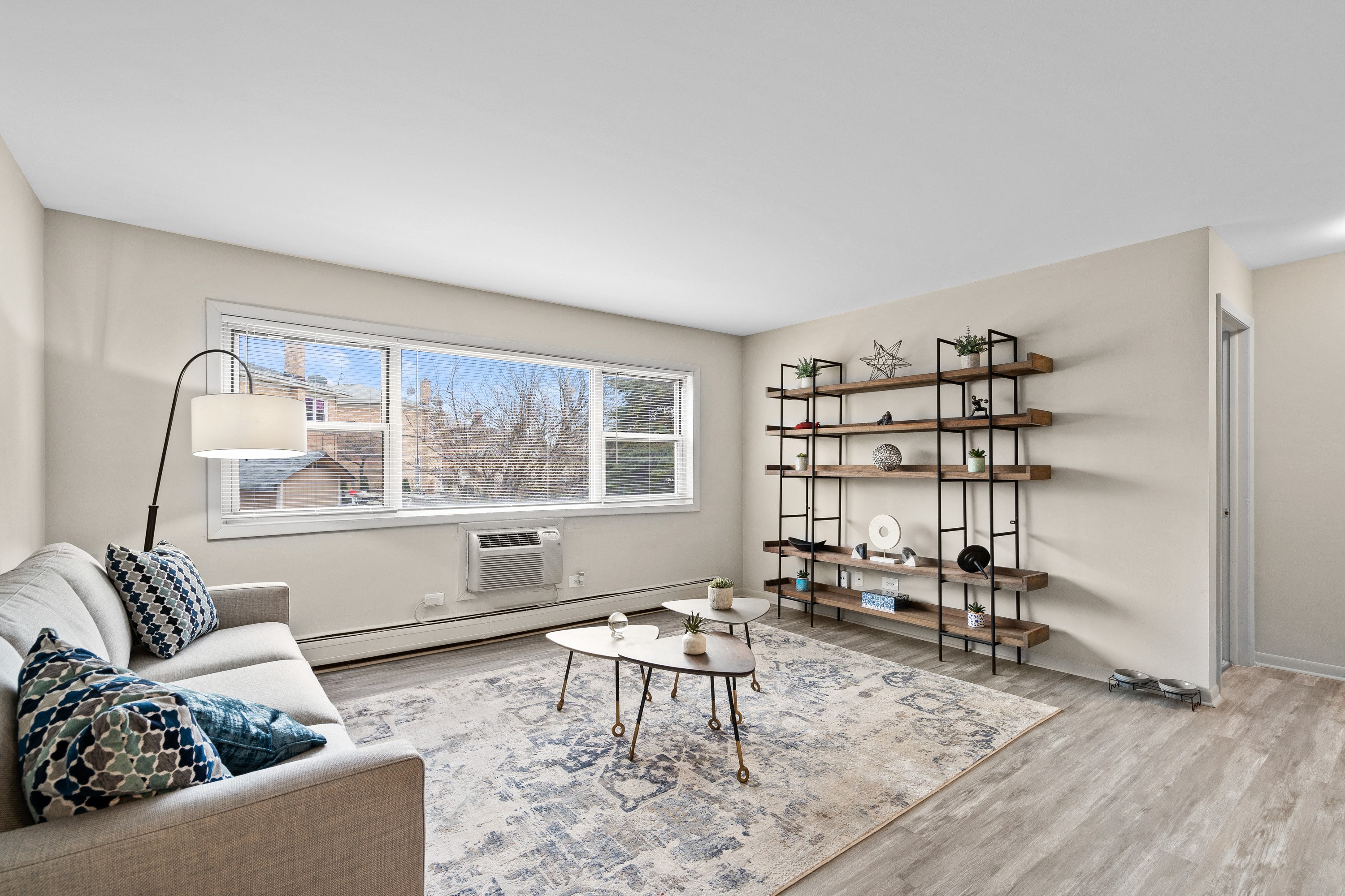 a living room with a couch and a coffee table