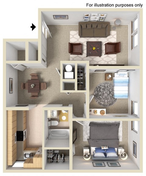 The Cottonwood Floor Plan at Wood Creek Apartments, Fort Wayne, IN