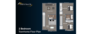 A floor plan of a 2 bedroom townhome layout.