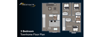 A floor plan of a 3 bedroom townhome.