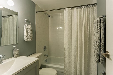 a bathroom with a shower and a sink and a toilet