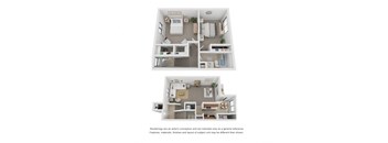 a stylized floor plan of a 1 bedroom apartment