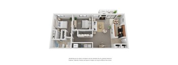 this is a 3d floor plan of a 824 square foot 1 bedroom apartment at the