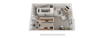 a stylized floor plan of a 1 bedroom apartment
