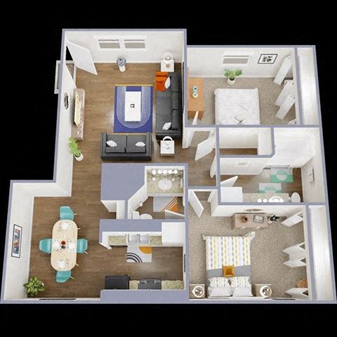 2B Floor Plan at La Bella Apartments, Fort Worth, 76116