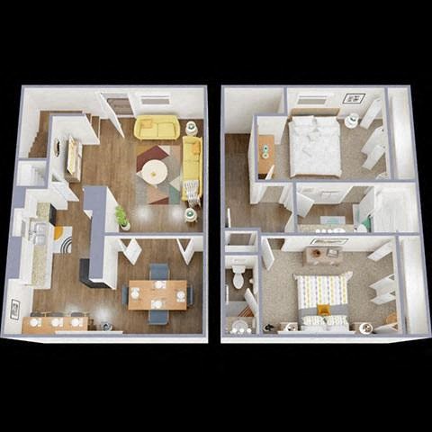 2B  TH Floor Plan at La Bella Apartments, Fort Worth, TX