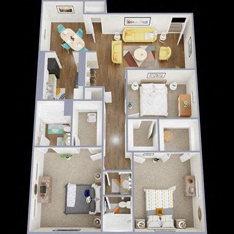 3B Floor Plan at La Bella Apartments, Fort Worth, TX