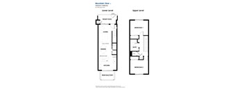 A floor plan for a two bedroom, 1.5 bathroom apartment with a rear balcony.