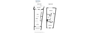 Floor plan of a condo showing the layout of the lower and upper levels.