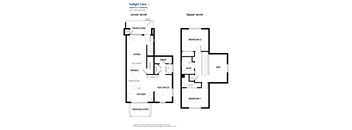 A floor plan for a two bedroom, one bathroom apartment.