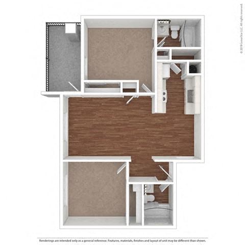 2 Bedroom Floor Plan at Clayton Creek Apartments, Concord, CA