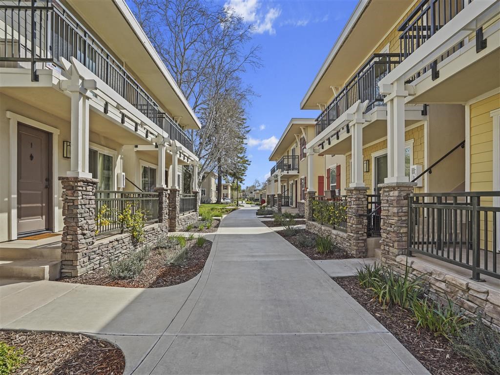 Yellow parallel apartments at Parkside Apartments, 95616