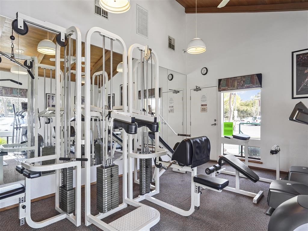 Cable machine in fitness center at Parkside Apartments, Davis, 95616
