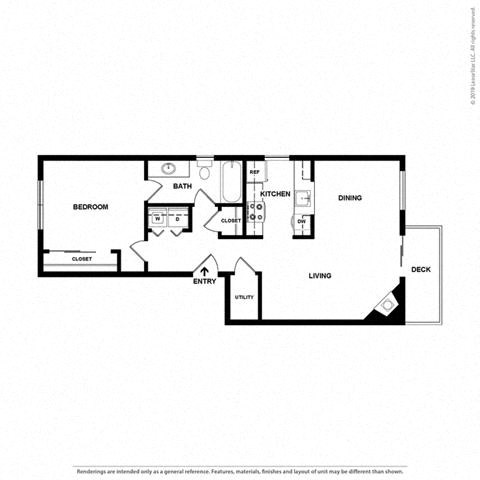 2d 1 bedroom floor plan at Cypress Landing, Salinas, 93907
