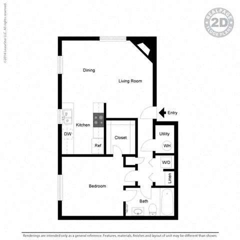 1 Bed 1 Bath Floor Plan at Cypress Landing, Salinas, CA, 93907
