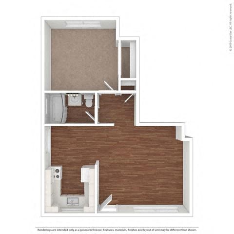 1 Bed 1 Bath Floor Plan at Colonial Garden Apartments, San Mateo, CA