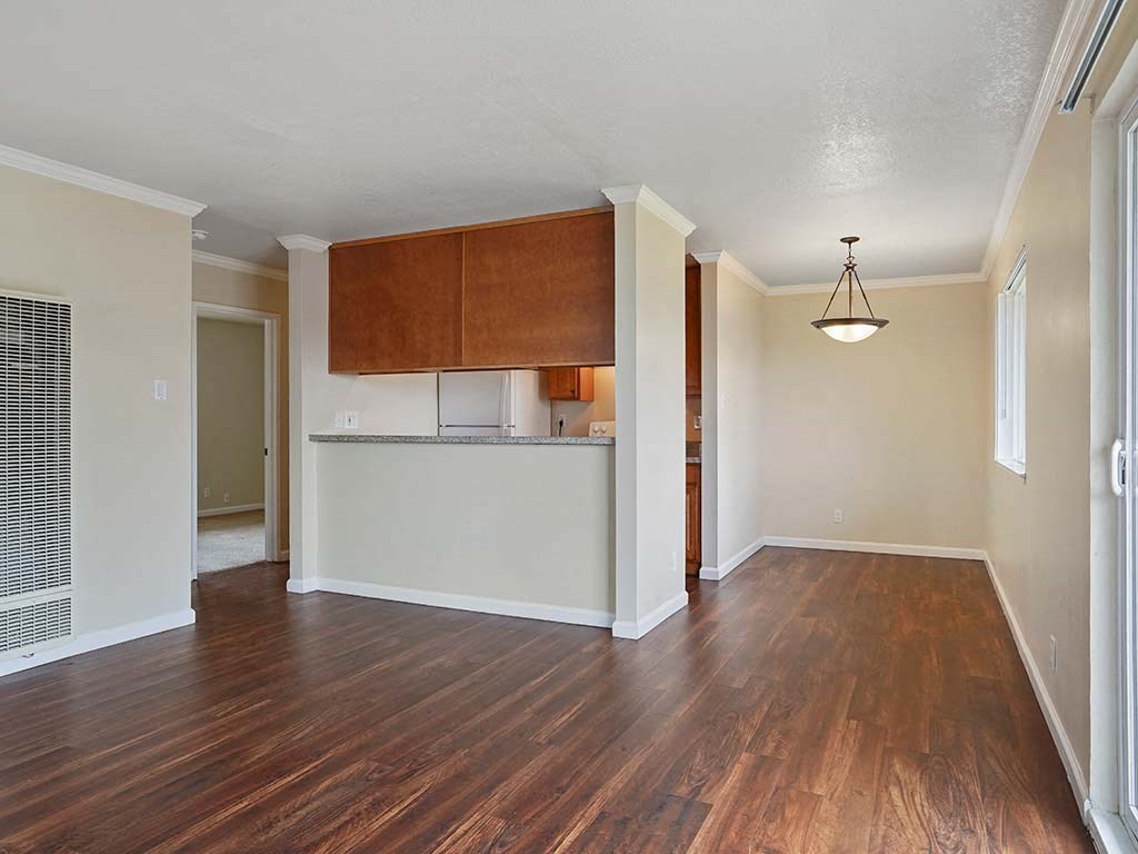 Living Area With Kitchen View at Fairmont Apartments, California