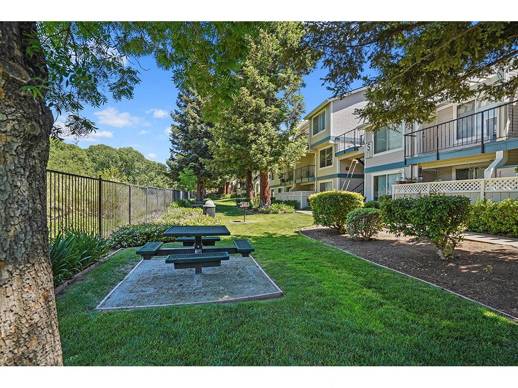 Park bench at Clayton Creek Apartments, Concord, California
