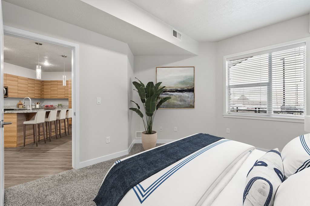 Comfortable Bedroom at The Flats at Riverwoods, Provo, UT