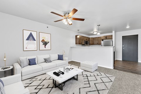 a living room with a couch and a coffee table