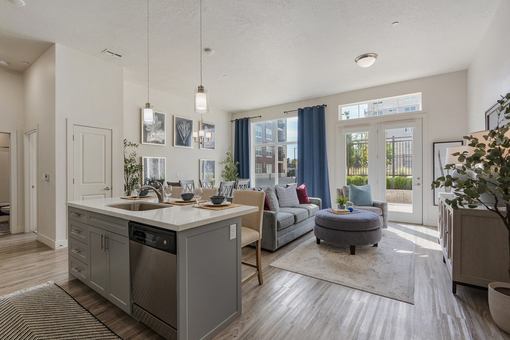 an open floor plan with a kitchen and living room at 200 City View, Provo, Utah