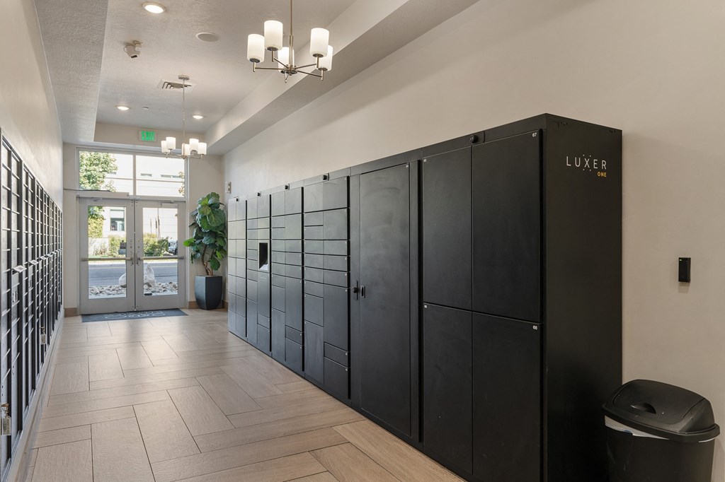 the lockers in the hallway of the lobby of the luer building at 200 City View, Utah