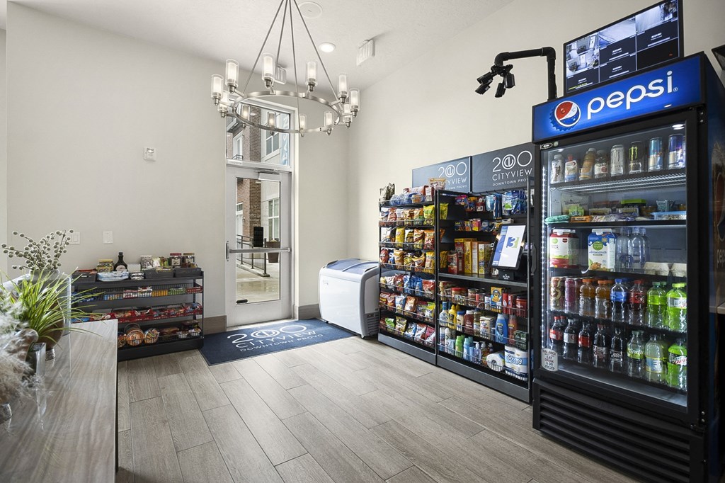 a pepsi store with a wooden floor and a chandelier hanging from the ceiling at 200 City View, Utah