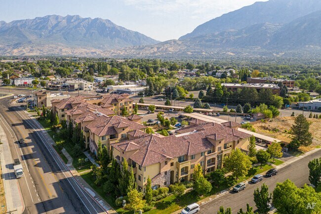 an aerial view of a neighborhood with mountains in the background at Siena Villas Apartments, Orem, Utah
