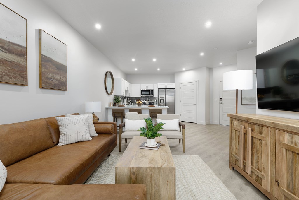 Living Room With TV at The Vue At Desert Color, Utah