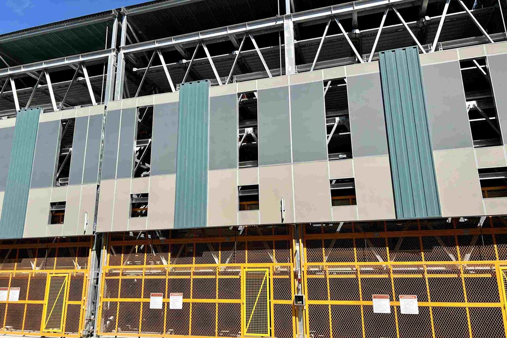 tiered parking deck at Paperbox Lofts, Salt Lake City, Utah