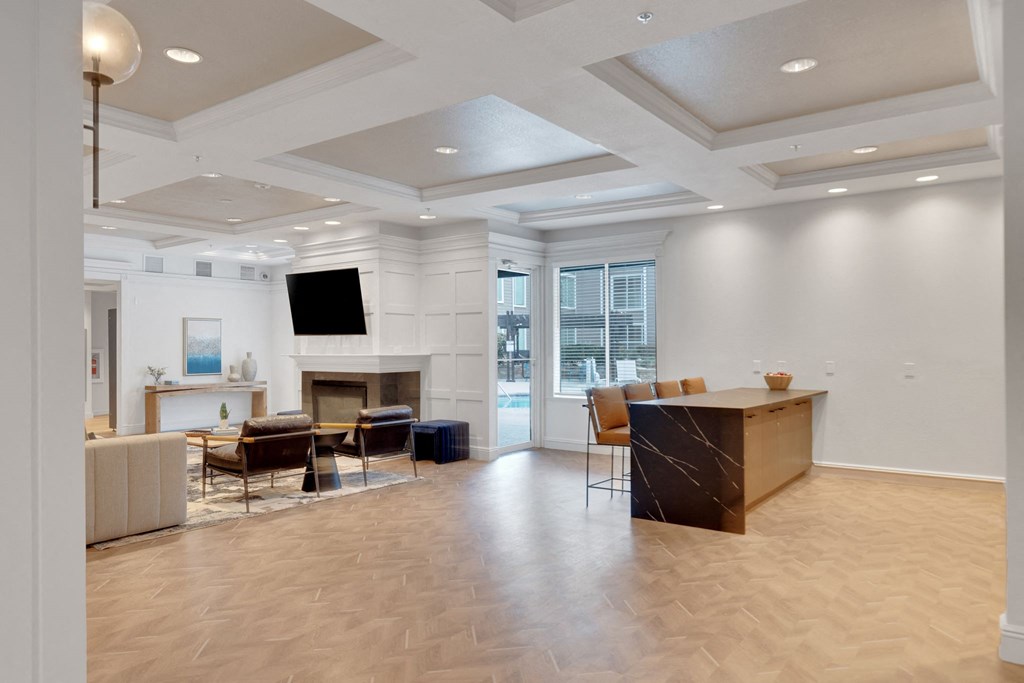 the preserve at ballantyne commons living room with fireplace and seating area