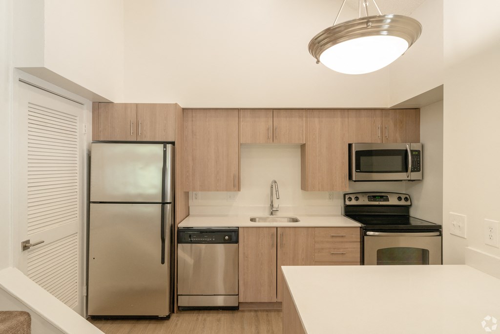the preserve at ballantyne commons apartment kitchen with stainless steel appliances