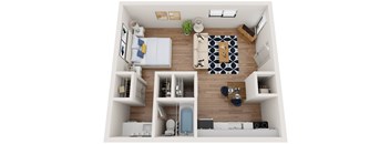a floor plan of a one bedroom apartment with a bathroom and kitchen