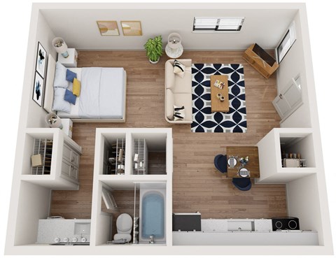 a floor plan of a one bedroom apartment with a bathroom and kitchen