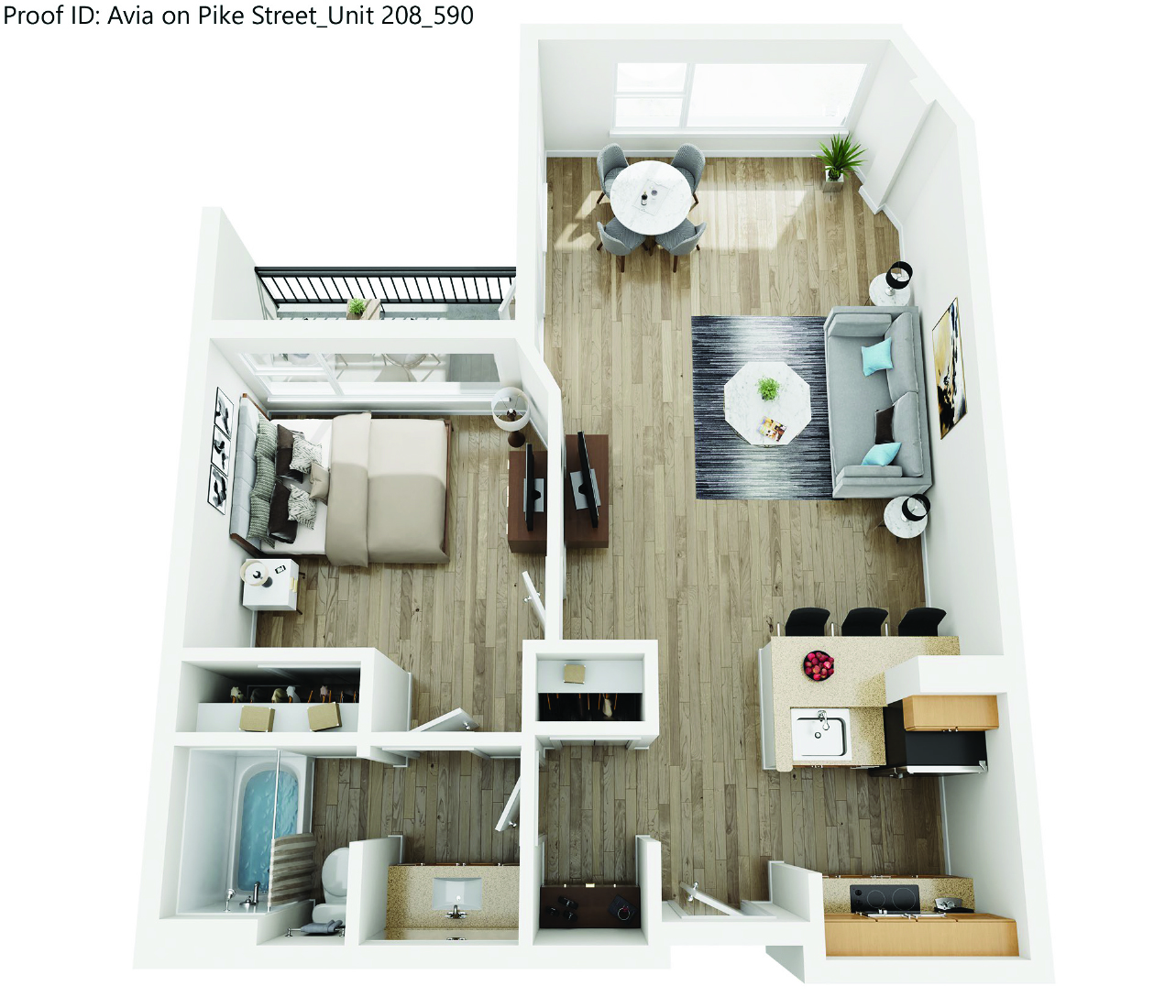 One Bed 1 Bathroom Floorplan at AVIA on Pike Street, Seattle, Washington