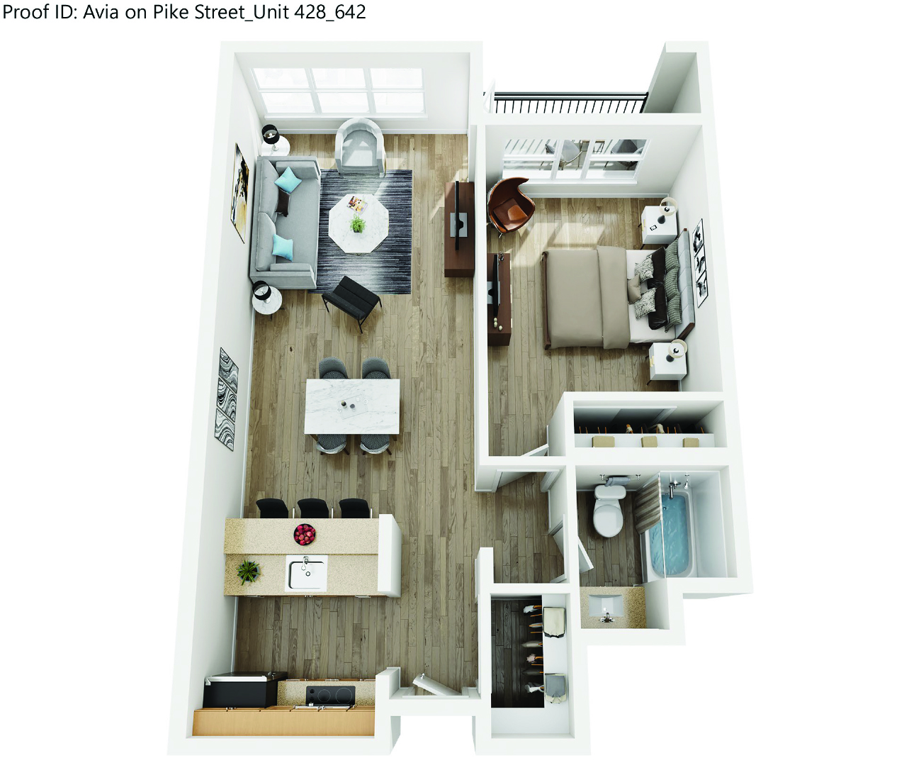 One Bed One Bath Floorplan at AVIA on Pike Street, Seattle, 98101